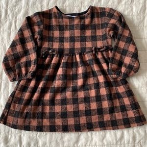 Zara Brown Soft Touch Gingham Buffalo Check Dress Size 2-3 Year